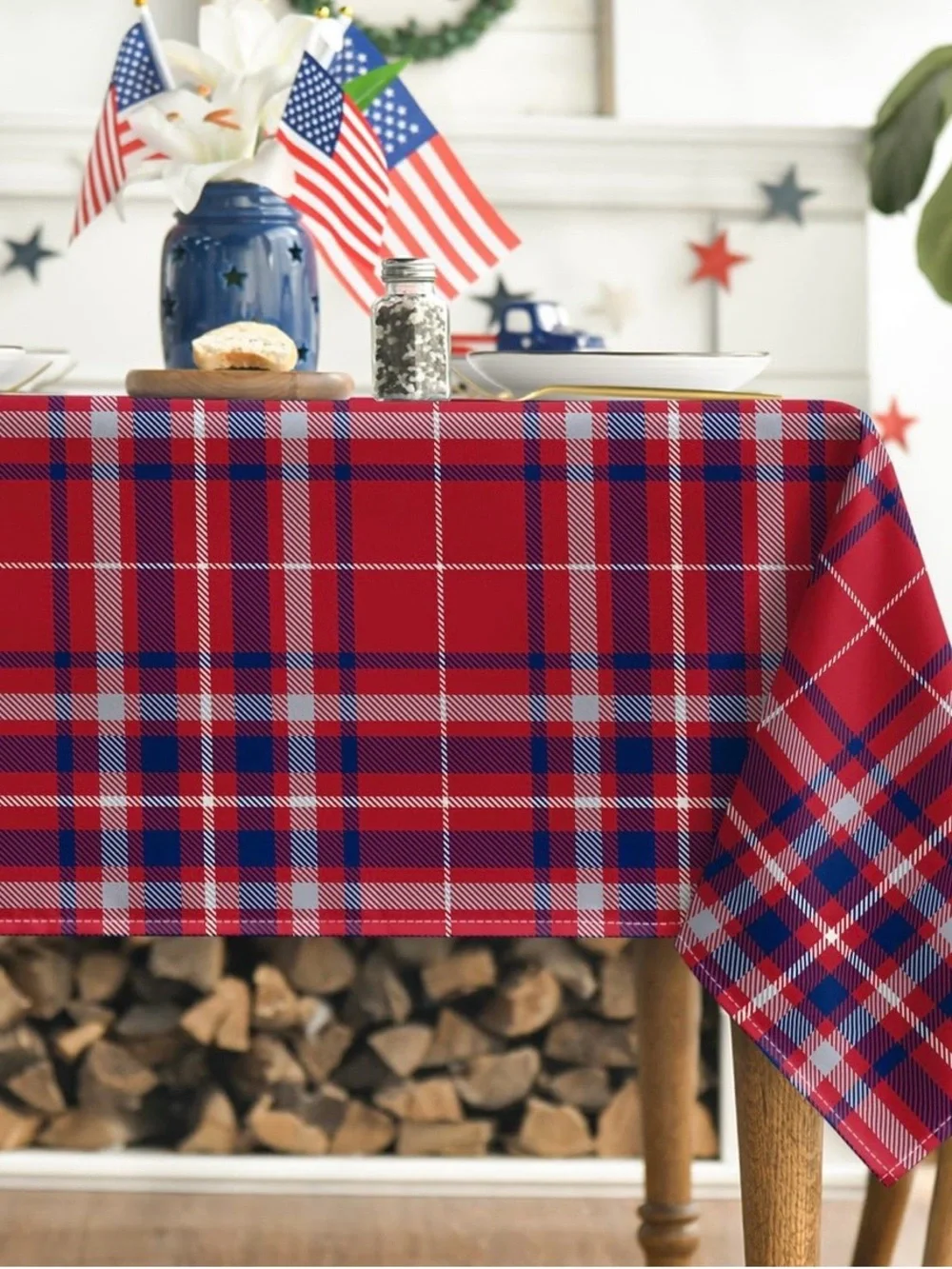 Red Plaid Cotton Tablecloth - Classic Holiday Dining
